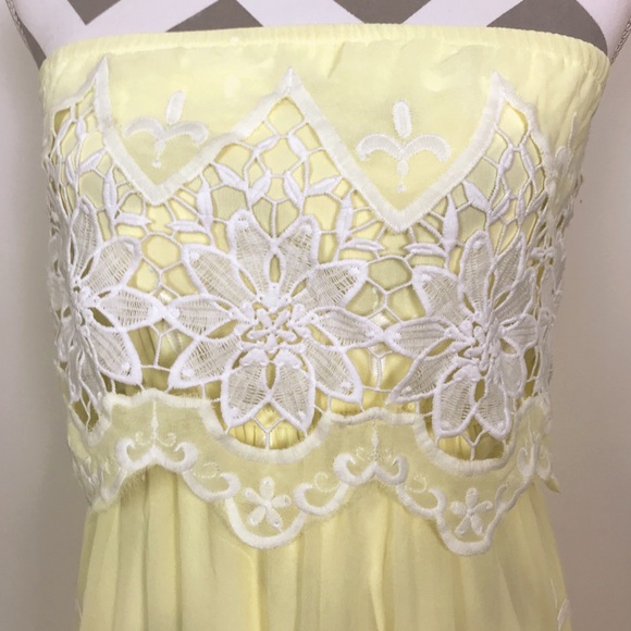 Hot Delicious Strapless Dress Yellow Chiffon Lace - Picture 2 of 7